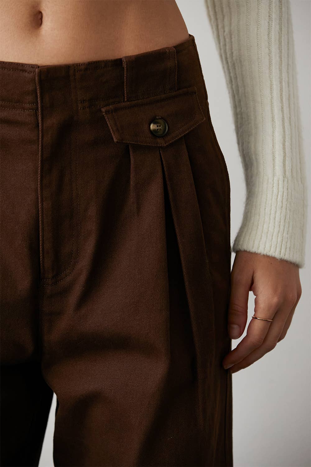 Pleated Denim Trouser Pants in Chocolate  - East Coast Classy