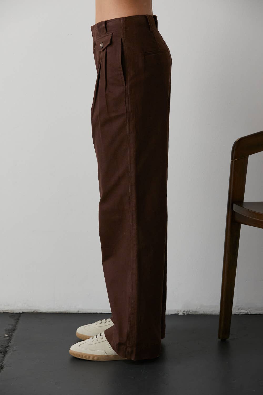 Pleated Denim Trouser Pants in Chocolate  - East Coast Classy