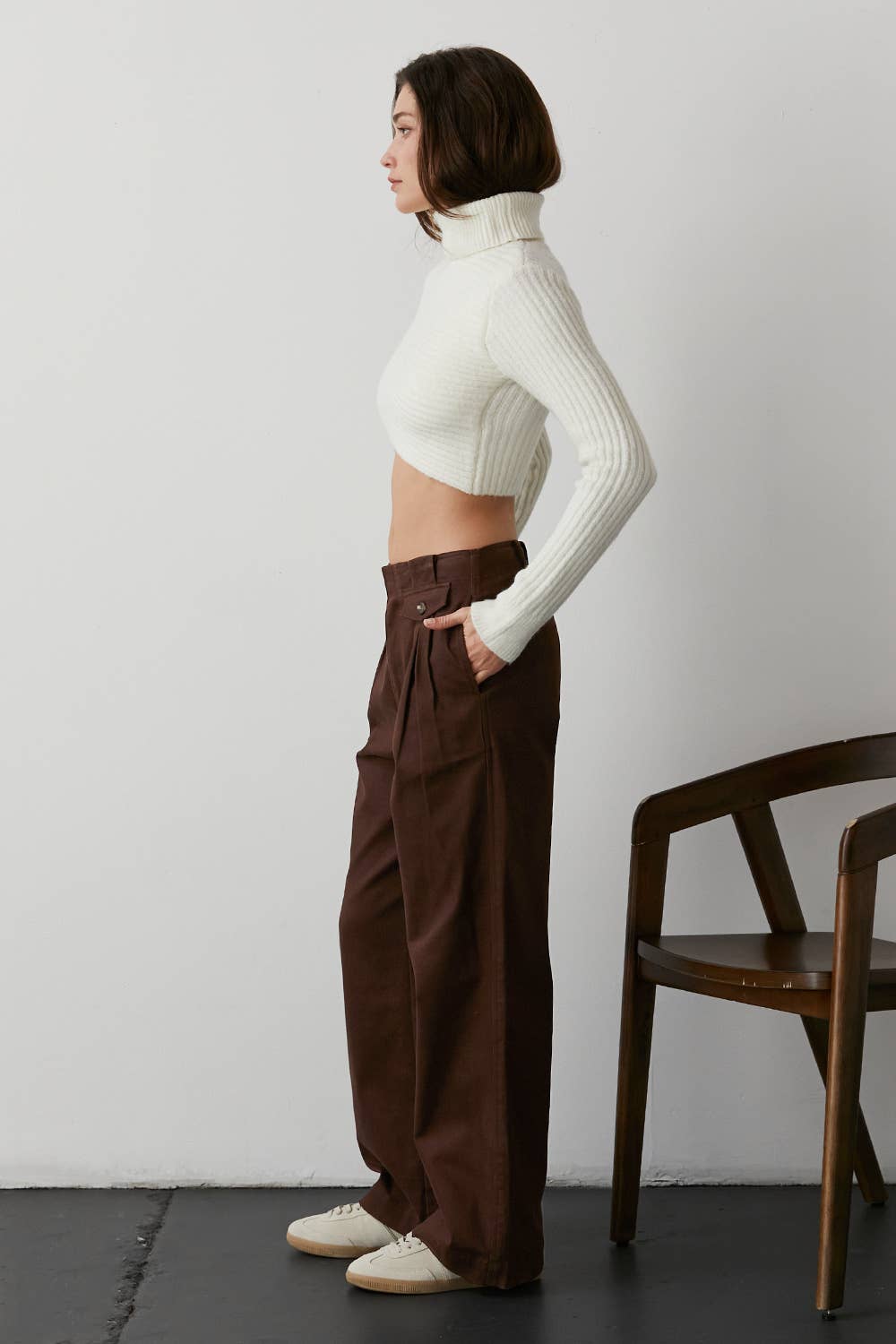 Pleated Denim Trouser Pants in Chocolate  - East Coast Classy