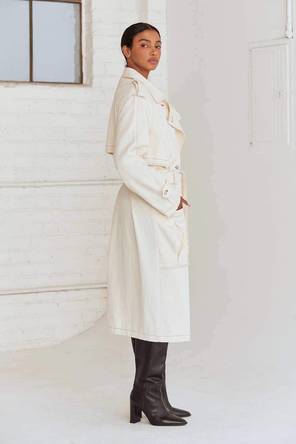 Crescent White Denim Trench Coat - East Coast Classy