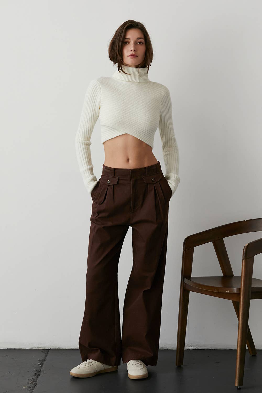 Pleated Denim Trouser Pants in Chocolate  - East Coast Classy