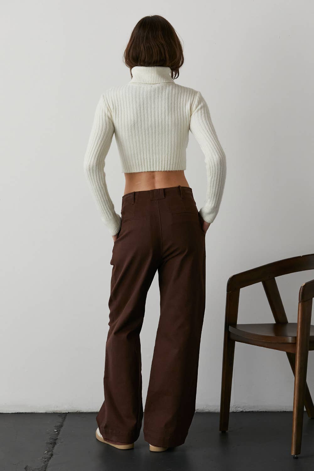 Pleated Denim Trouser Pants in Chocolate  - East Coast Classy