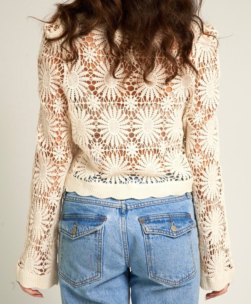 En Créme Flower Pattern Crochet Cardigan - East Coast Classy