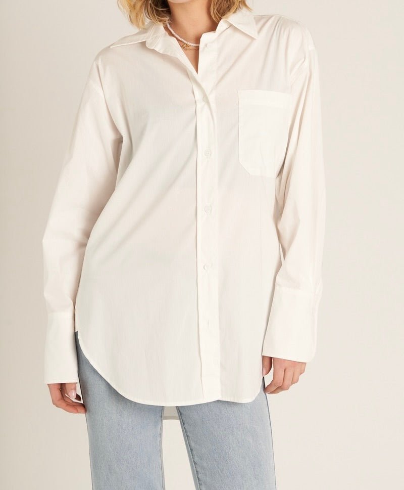 En Créme Long Sleeve Oversize Button Down Shirt - East Coast Classy